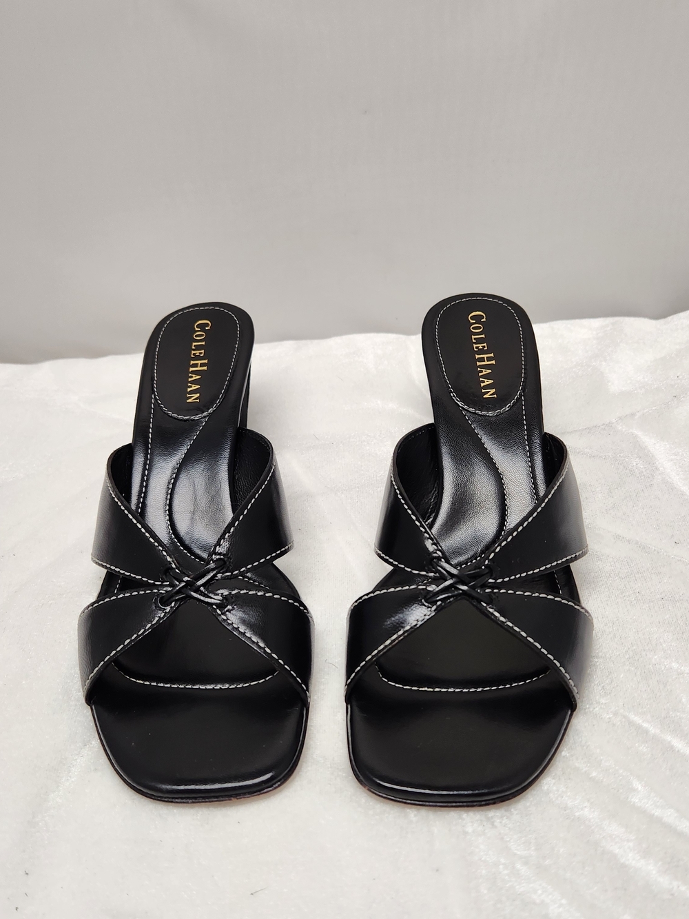 Cole Haan Black Leather Crisscross Slide Mules
